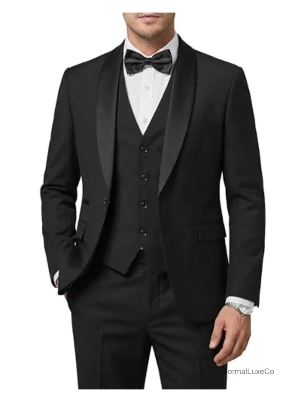 Men's 3 Piece Tuxedo Set Shawl Lapel Blazer Vest Pants Bow Tie